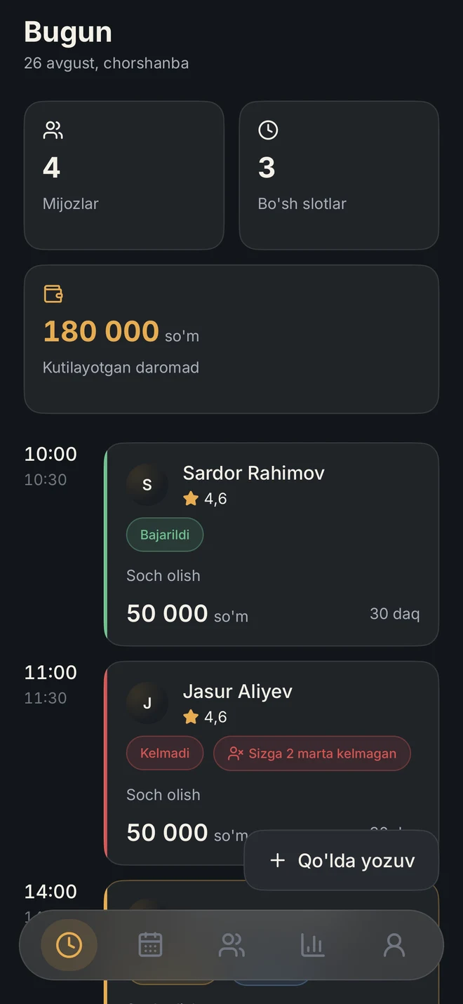 Barberjon usta rejimida kunlik yozilishlar namunasi